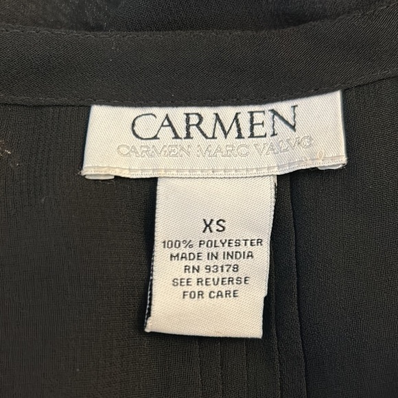 Carmen Marc Valvo Goth Black Sheer Gold & Silver Beaded V-Neck Top Size XS - Picture 5 of 5